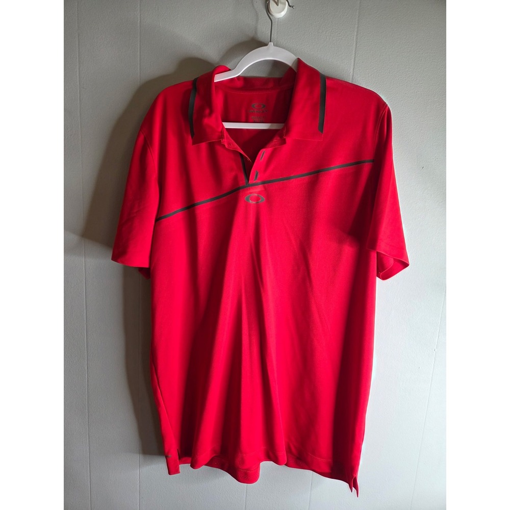 Oakley Mens XL Red Performance Golf Polo Shirt Short Sleeve Regular Fit 2152‎